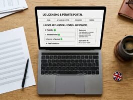 UK small business owner checking business licence requirements on a laptop