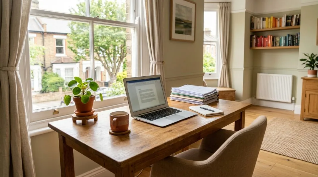 UK home office desk set up for running a small business from home