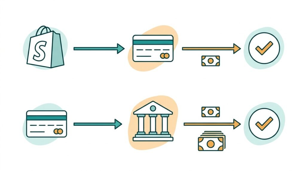 Diagram showing Shopify's extra transaction fee when using a non-Shopify payment gateway