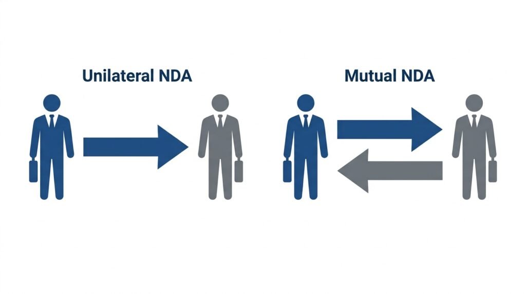 Diagram comparing unilateral and mutual NDA information flow UK