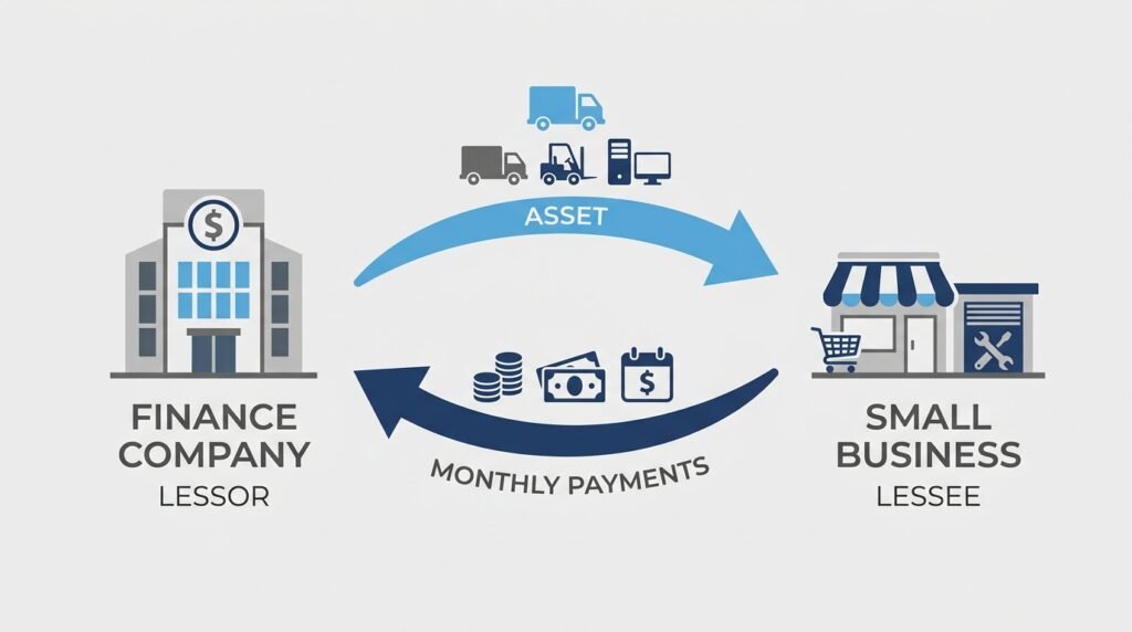 Diagram showing how a lessor provides an asset to a lessee under an asset finance agreement