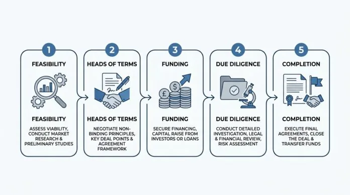Diagram showing the five stages of a UK management buyout process