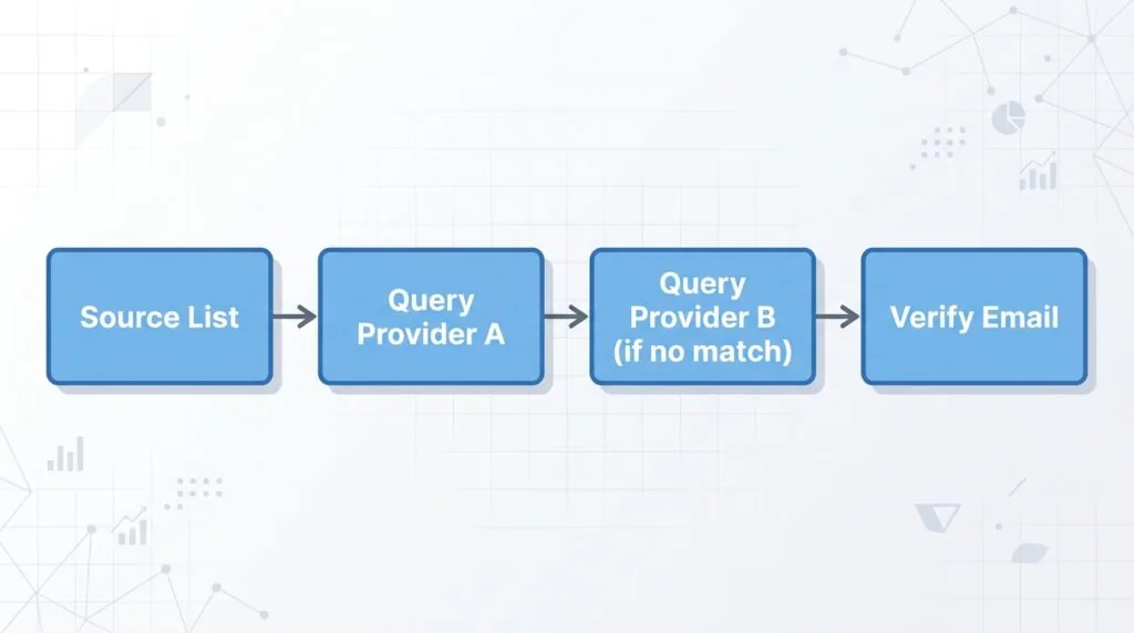 Diagram showing an AI data enrichment waterfall process for UK lead generation