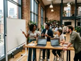 Founders collaborating in a UK startup incubator workspace