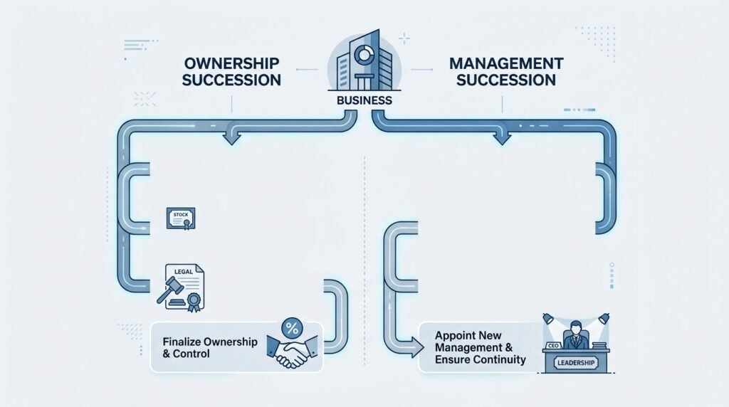  Diagram showing ownership succession versus management succession in UK businesses
