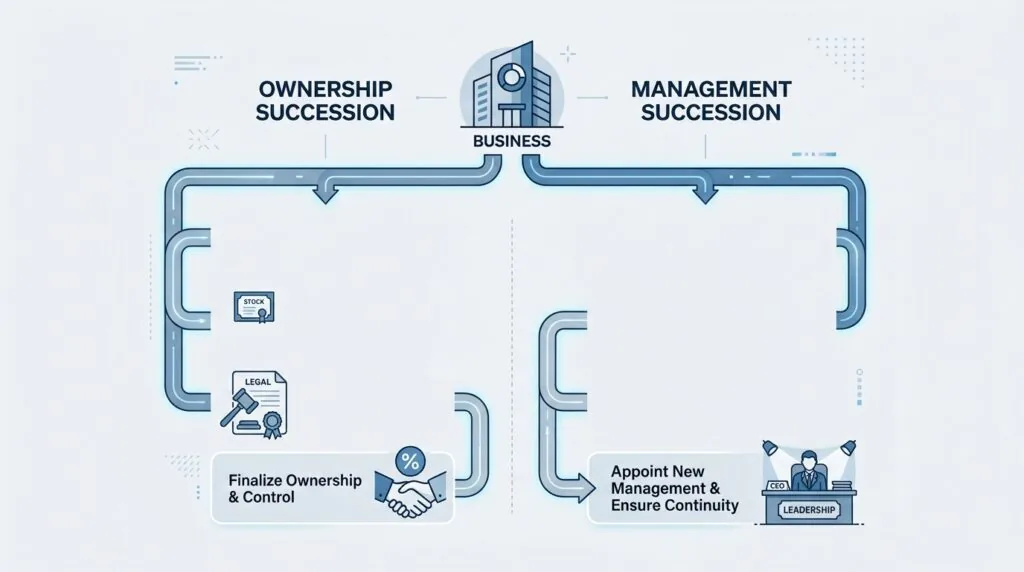 Diagram showing ownership succession versus management succession in UK businesses