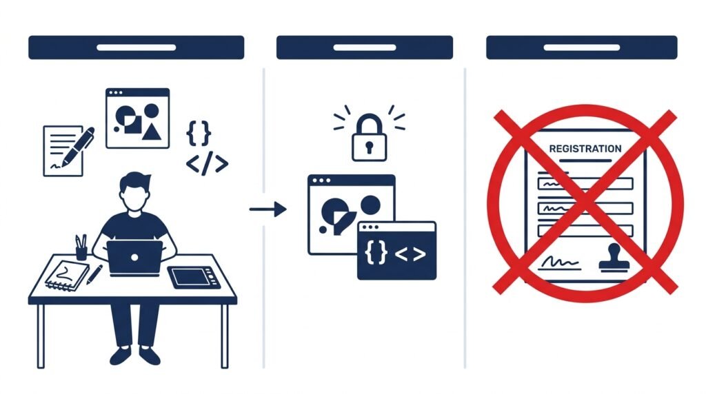 Diagram showing automatic UK copyright protection without registration