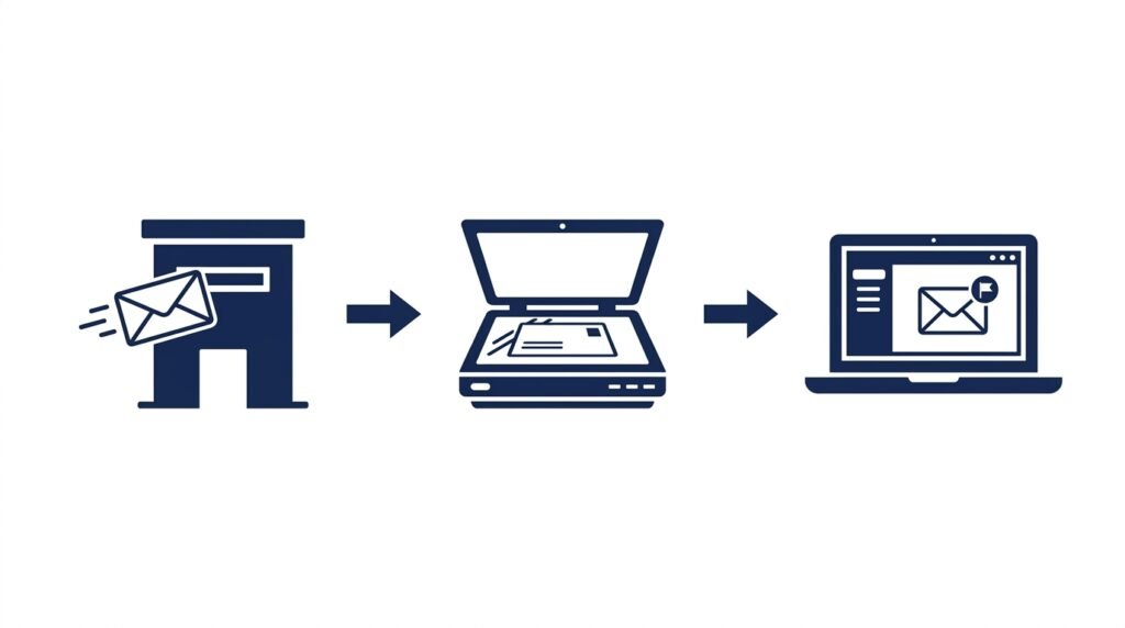 Diagram showing how a UK virtual office address forwards and scans mail
