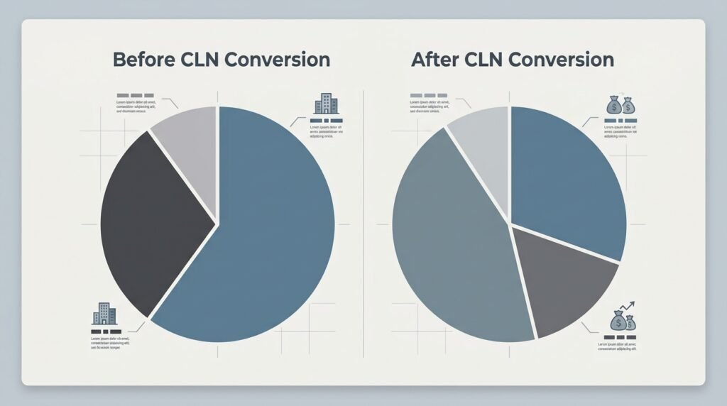 Cap table dilution model showing convertible loan note conversion impact