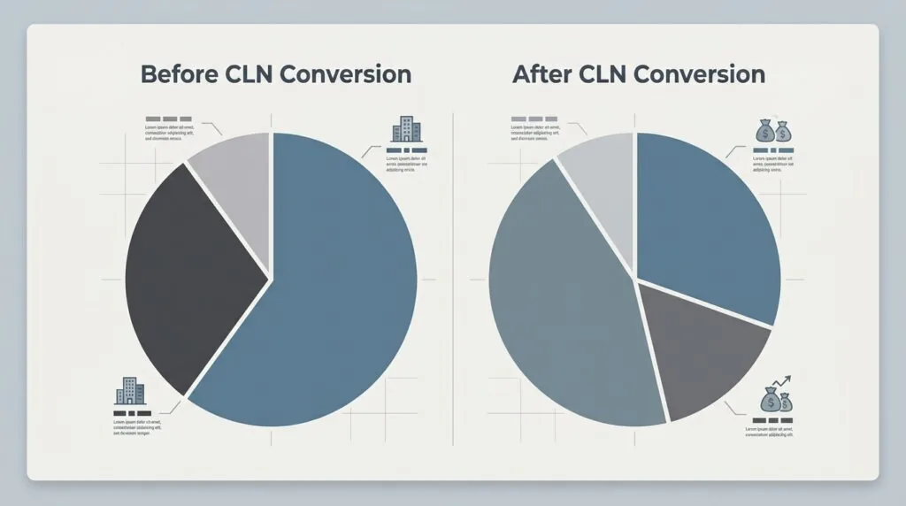 Cap table dilution model showing convertible loan note conversion impact