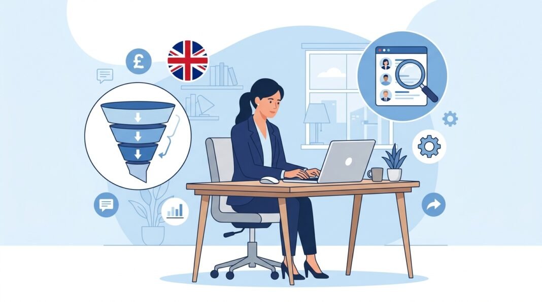 UK small business owner using AI tools to generate and manage sales leads