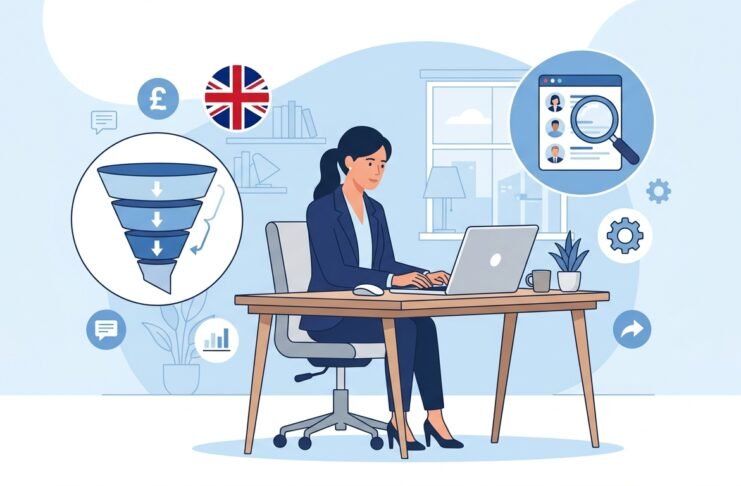 UK small business owner using AI tools to generate and manage sales leads