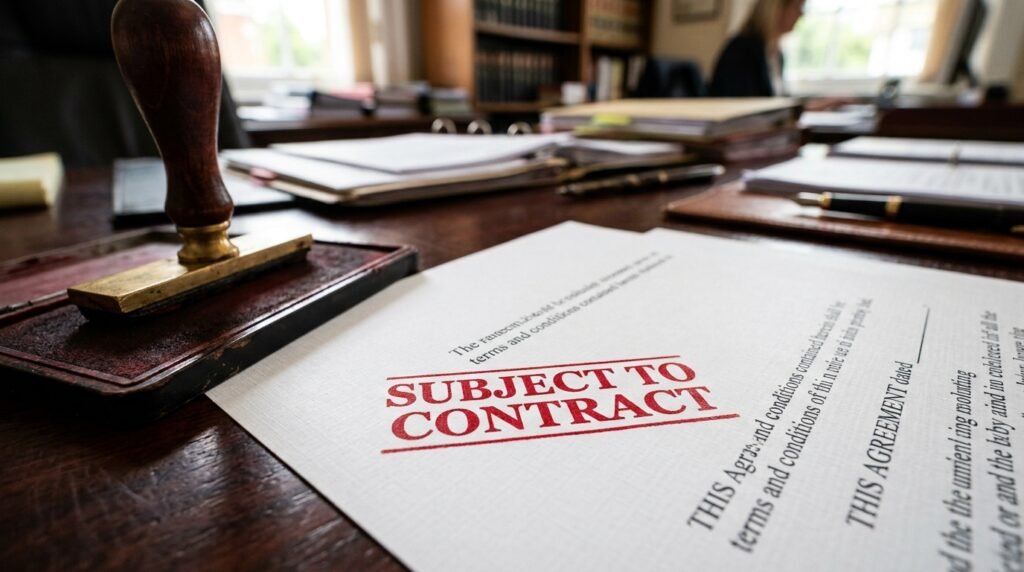 Subject to contract stamp on a UK business purchase document