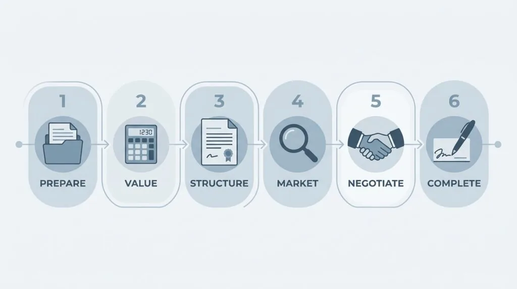  Six-step infographic showing how to sell a small business in the UK