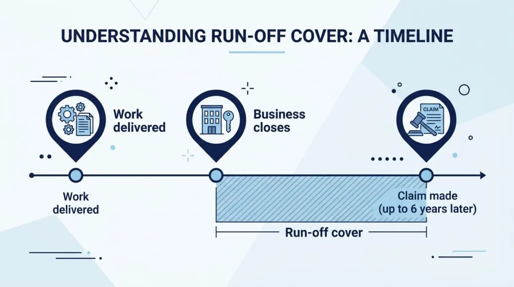 Timeline showing how run-off cover protects UK businesses under the Limitation Act 1980