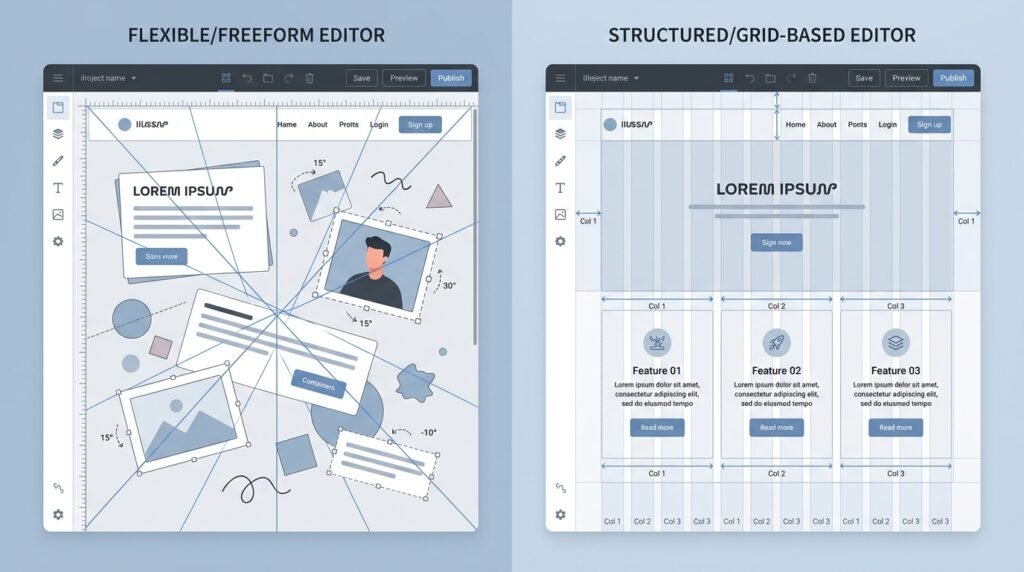 Comparison of Wix drag-and-drop editor and Squarespace grid-based Fluid Engine layout