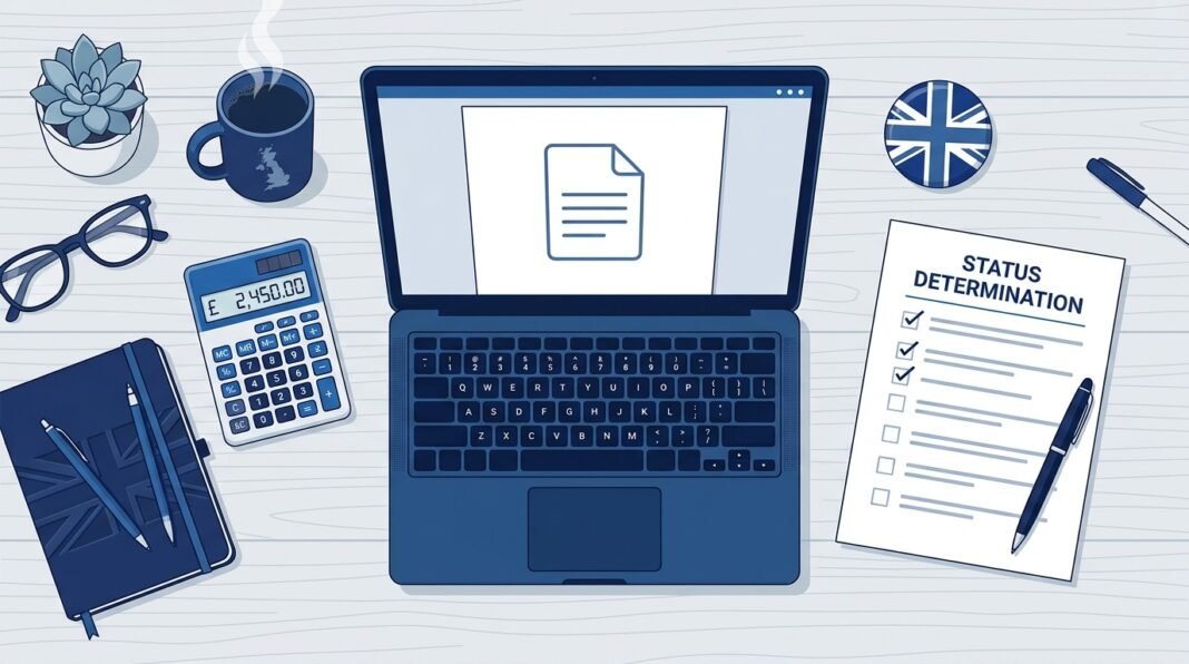 UK business owner reviewing IR35 contractor compliance checklist and contract documents