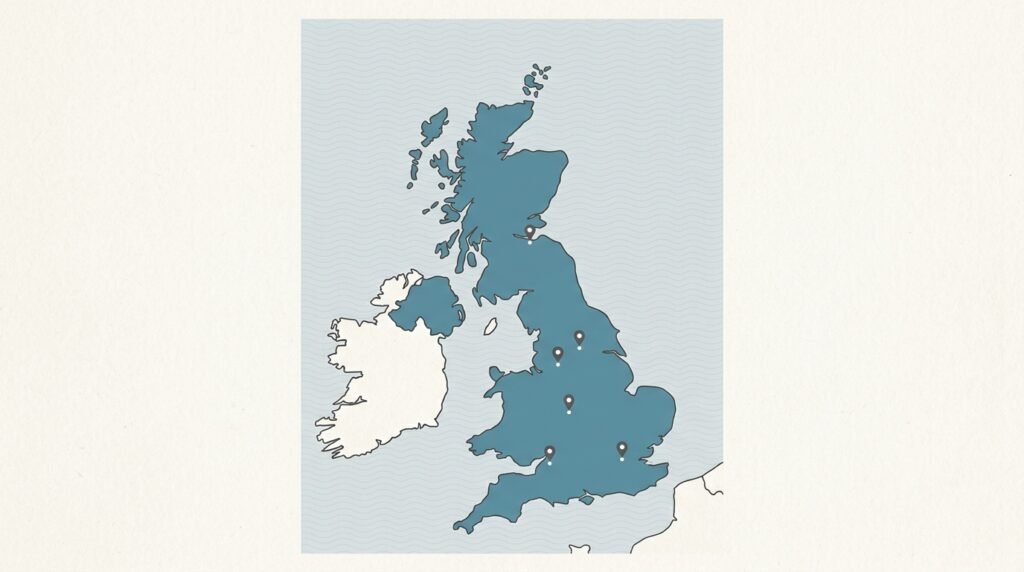 Map illustration of UK regional startup incubator hubs