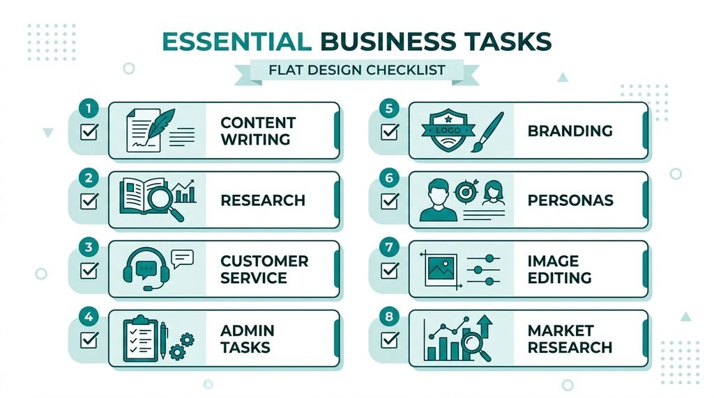 Checklist graphic showing common ChatGPT business use cases for UK small businesses