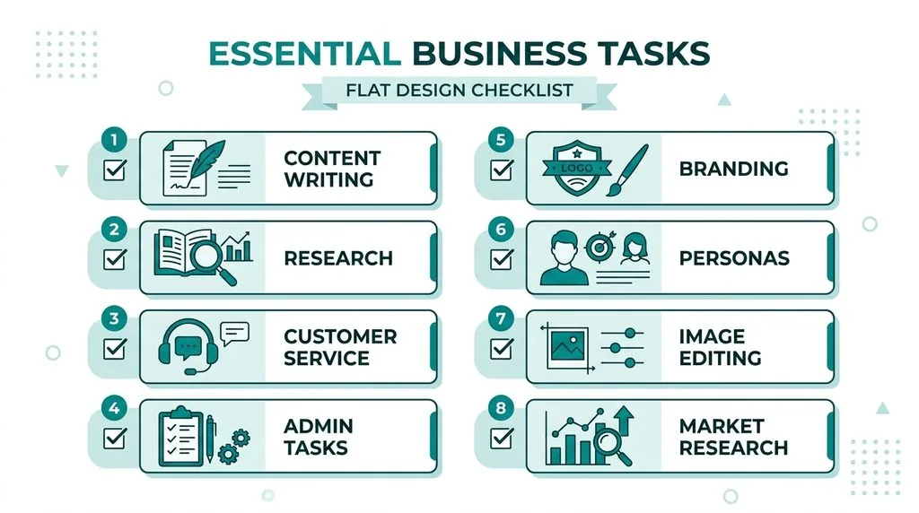 Checklist graphic showing common ChatGPT business use cases for UK small businesses