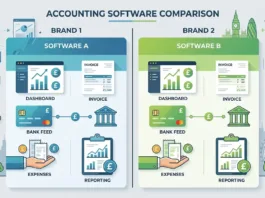 Sage vs Xero: The Honest UK Small Business Comparison Split-screen comparison graphic showing Sage and Xero accounting software logos side by side with UK business icons