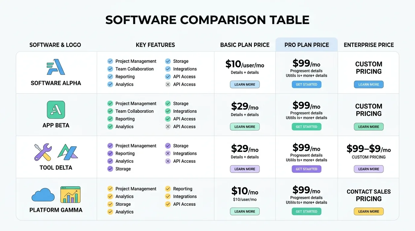 Comparison table of six meeting transcription tools with UK pricing