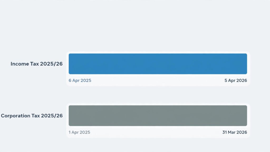 Timeline showing UK Income Tax and Corporation Tax 2025/26 dates for Annual Investment Allowance claims