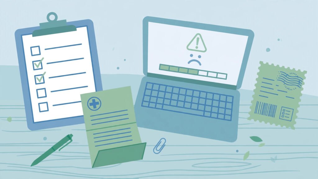 Checklist of evidence to support an HMRC penalty appeal including medical letters and error screenshots