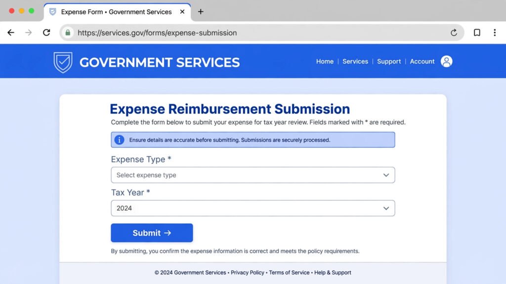 Mockup of an online government portal form for claiming working from home tax relief