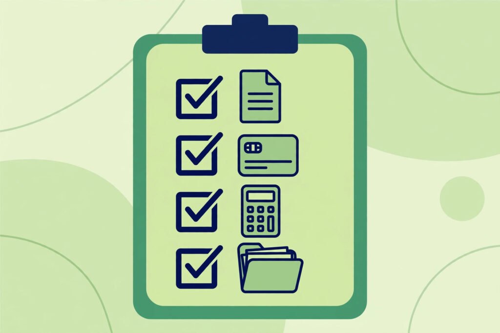 Checklist of documents needed before applying for an HMRC payment plan: tax reference, bank details, income and spending, filed returns