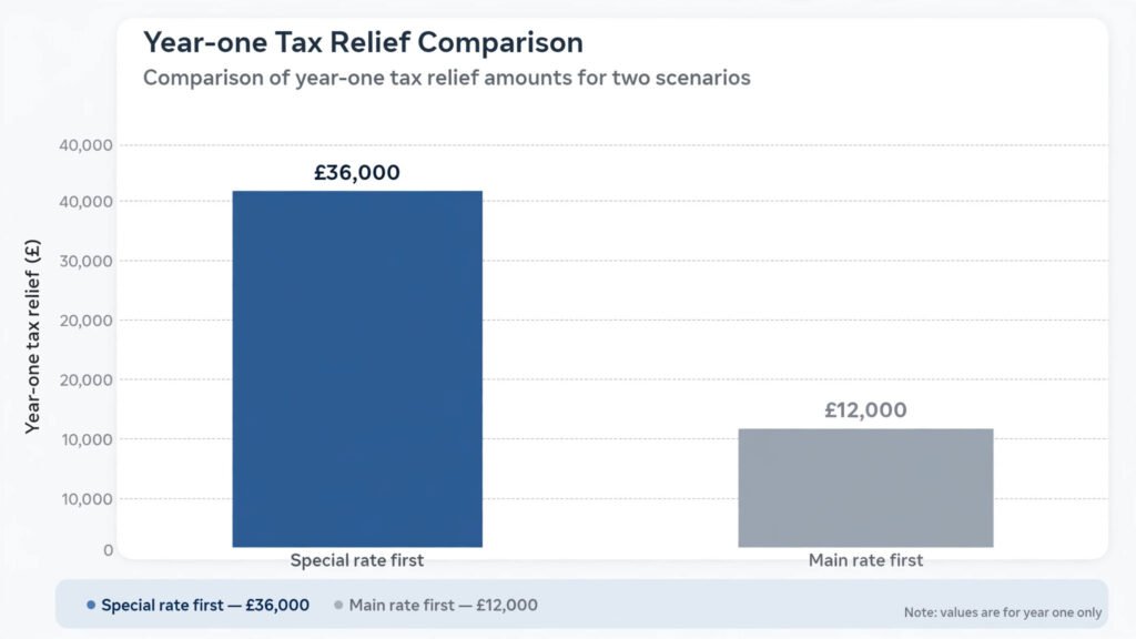 Bar chart comparing year one tax relief from smart versus naive Annual Investment Allowance allocation