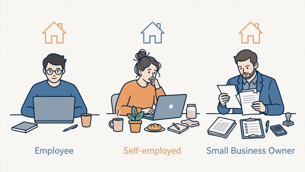 Illustration showing different worker types eligible for working from home tax relief in the UK
